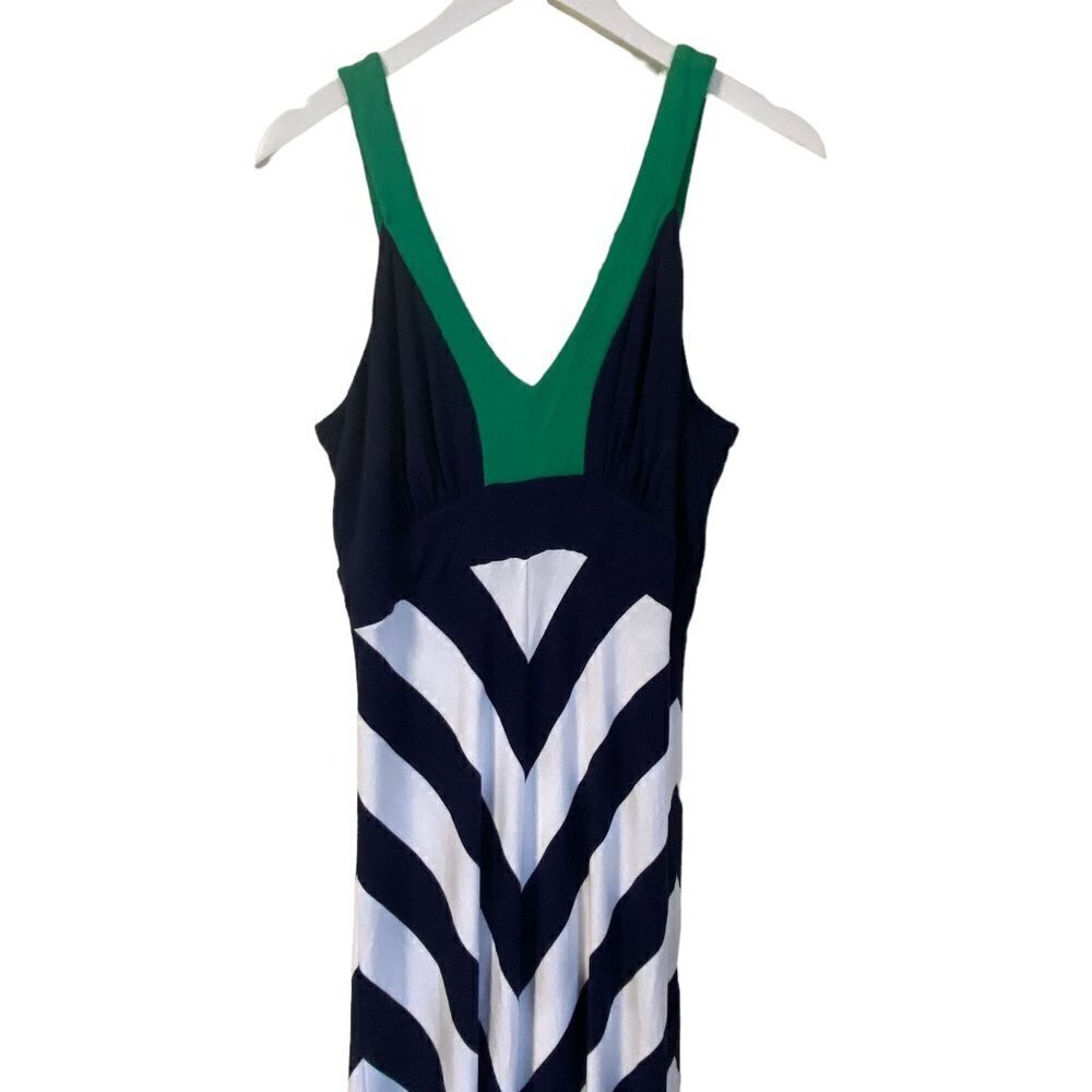 Neiman Marcus Maxi Dress Medium Stripe Blue Stretch Rayon Casual Sleeveless